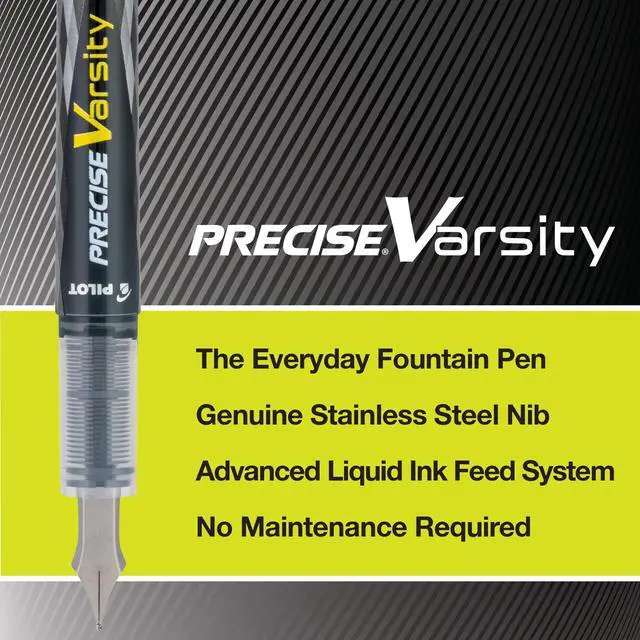 Alt view image 2 of 6 - Precise Varsity Pre-Filled Fountain Pens for Writing, Medium Point Stainless Steel Nib, Black/Blue/Red/Pink/Green/Purple/Turquoise Ink, 1.0mm, 7-Pack