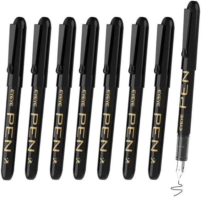 Main image of Disposable Fountain Pens, 8 Pack Black Fine Point Pens for Writing, Stainless Steel Nib, Smooth Writing for Journaling, Drafting, Sketching, Doodling & Office Supplies