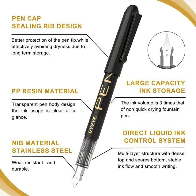 Alt view image 3 of 7 - Disposable Fountain Pens Fine Point, 4 Black 4 Blue Fountain Pens for Writing, Stainless Steel Nib, Smooth Writing for Journaling, Drafting, Sketching, Doodling & Office Supplies