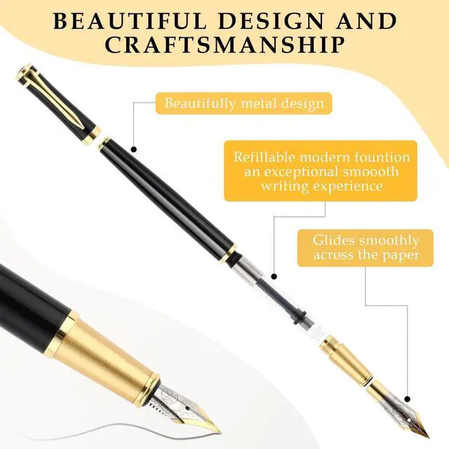 Alt view image 6 of 7 - Luxury Metal Fountain Pen Set, 0.5mm Fine Nib Fountain Pen with 6 Pcs 2.6mm Black Ink Cartridges Smooth Writing Pen Gift for Business Office Journaling Men Women