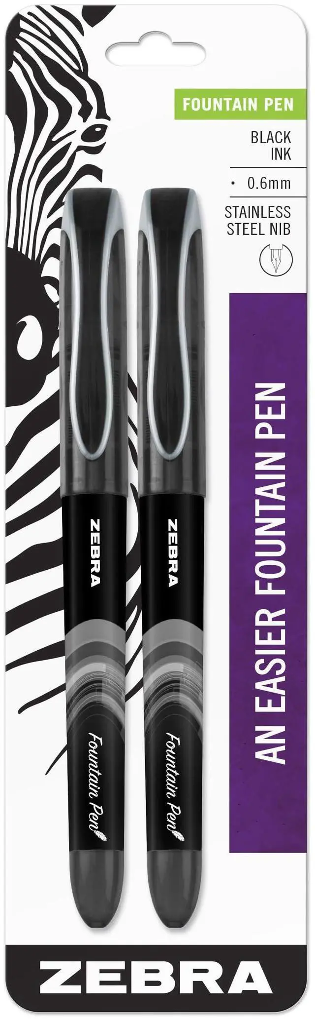 Main image of Fountain Pen, Free-Flowing Liquid Black Ink, 0.6mm, 2-Pack