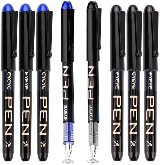 Main image of Disposable Fountain Pens Fine Point, 4 Black 4 Blue Fountain Pens for Writing, Stainless Steel Nib, Smooth Writing for Journaling, Drafting, Sketching, Doodling & Office Supplies