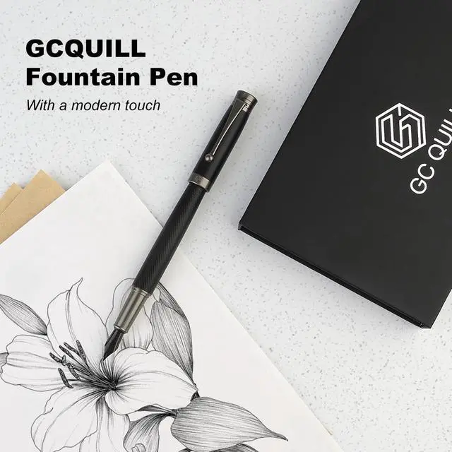 Alt view image 2 of 7 - Fountain Pen Set - Fine & Medium Nibs, Includes 18 Ink Cartridges, Ink Refill Converter & Syringe Filler, Gift for Writing, Journaling & Calligraphy MU-13
