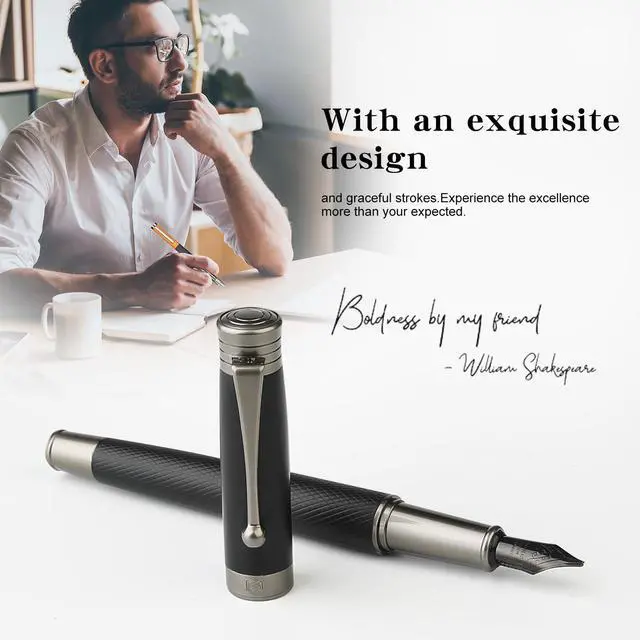 Alt view image 4 of 7 - Fountain Pen Set - Fine & Medium Nibs, Includes 18 Ink Cartridges, Ink Refill Converter & Syringe Filler, Gift for Writing, Journaling & Calligraphy MU-13