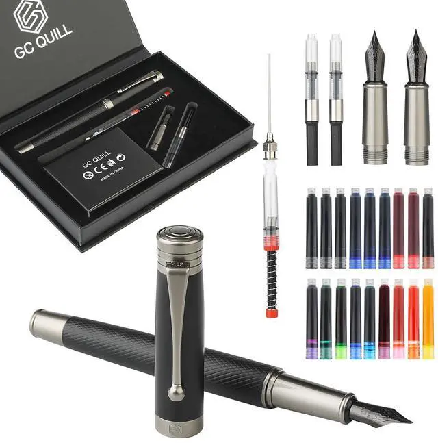 Main image of Fountain Pen Set - Fine & Medium Nibs, Includes 18 Ink Cartridges, Ink Refill Converter & Syringe Filler, Gift for Writing, Journaling & Calligraphy MU-13