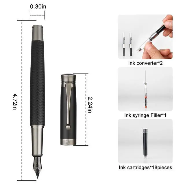 Alt view image 3 of 7 - Fountain Pen Set - Fine & Medium Nibs, Includes 18 Ink Cartridges, Ink Refill Converter & Syringe Filler, Gift for Writing, Journaling & Calligraphy MU-13