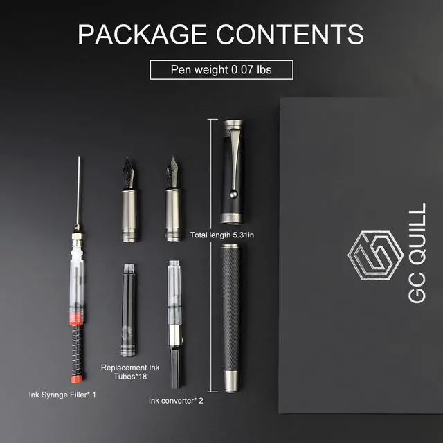 Alt view image 5 of 7 - Fountain Pen Set - Fine & Medium Nibs, Includes 18 Ink Cartridges, Ink Refill Converter & Syringe Filler, Gift for Writing, Journaling & Calligraphy MU-13