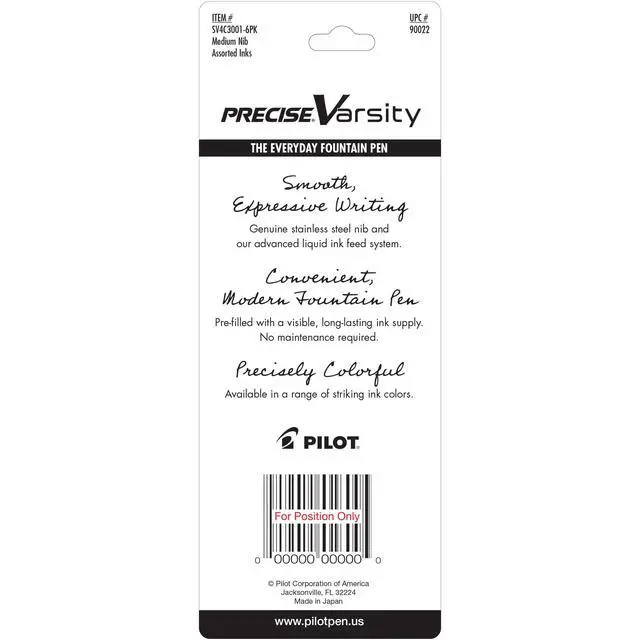 Alt view image 2 of 5 - Precise Varsity Pre-Filled Fountain Pens for Writing, Medium Point Stainless Steel Nib, Black/Blue/Purple Ink, 1.0mm, 3-Pack