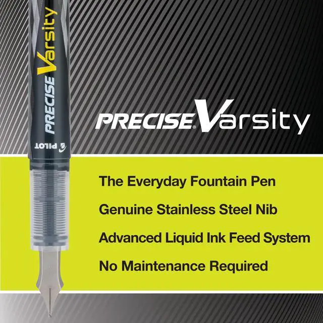 Alt view image 3 of 5 - Precise Varsity Pre-Filled Fountain Pens for Writing, Medium Point Stainless Steel Nib, Black/Blue/Purple Ink, 1.0mm, 3-Pack