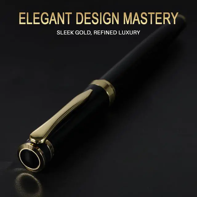 Alt view image 2 of 7 - Fountain Pen with Fine Nib | Luxury Black Finish, Smooth Ink Flow, Complete Set with Ink Cartridges, Converter & Sleeve | Ideal for Professionals, Office, Journaling, and Gifts