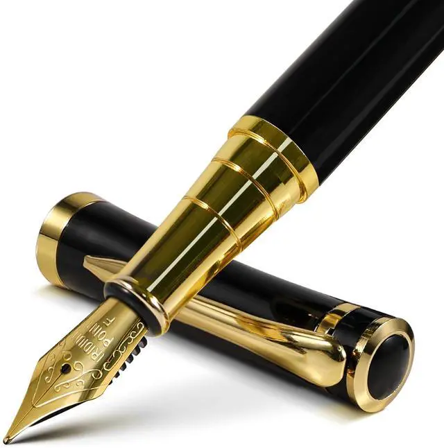 Main image of Fountain Pen with Fine Nib | Luxury Black Finish, Smooth Ink Flow, Complete Set with Ink Cartridges, Converter & Sleeve | Ideal for Professionals, Office, Journaling, and Gifts