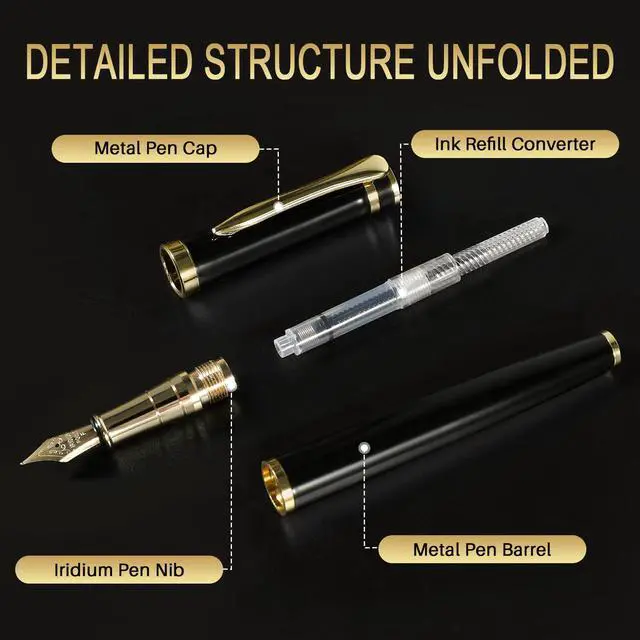 Alt view image 5 of 7 - Fountain Pen with Fine Nib | Luxury Black Finish, Smooth Ink Flow, Complete Set with Ink Cartridges, Converter & Sleeve | Ideal for Professionals, Office, Journaling, and Gifts