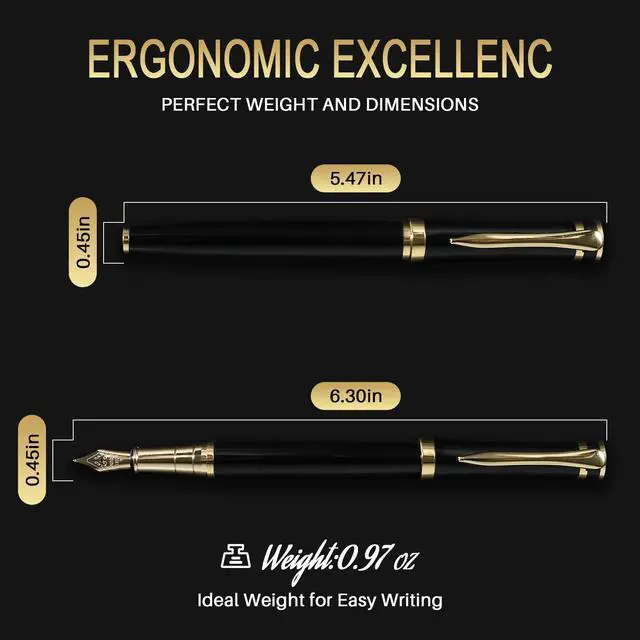 Alt view image 6 of 7 - Fountain Pen with Fine Nib | Luxury Black Finish, Smooth Ink Flow, Complete Set with Ink Cartridges, Converter & Sleeve | Ideal for Professionals, Office, Journaling, and Gifts