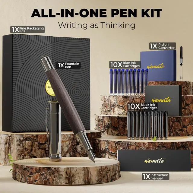 Alt view image 7 of 7 - Fountain Pen Set, Fine Nib with 20PCS 2.6MM Ink Cartridges(10 Black&10 Blue),1 Ink Converter, Nice Luxury pen for Men, Women, Cool Wooden Fountain Pen for Writing, Journaling, Calligraphy