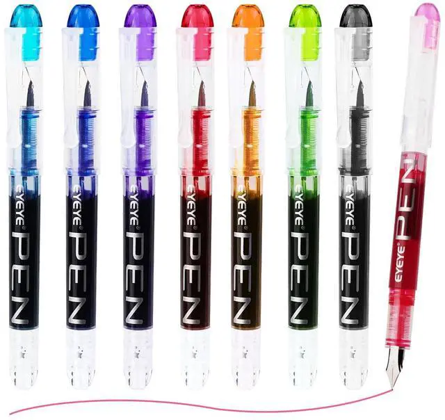Main image of Disposable Fountain Pens, 8 Pack Multicolor Fine Point Fountain Pens for Writing, Stainless Steel Nib, Smooth Writing for Journaling, Drafting, Sketching, Doodling & Gifts