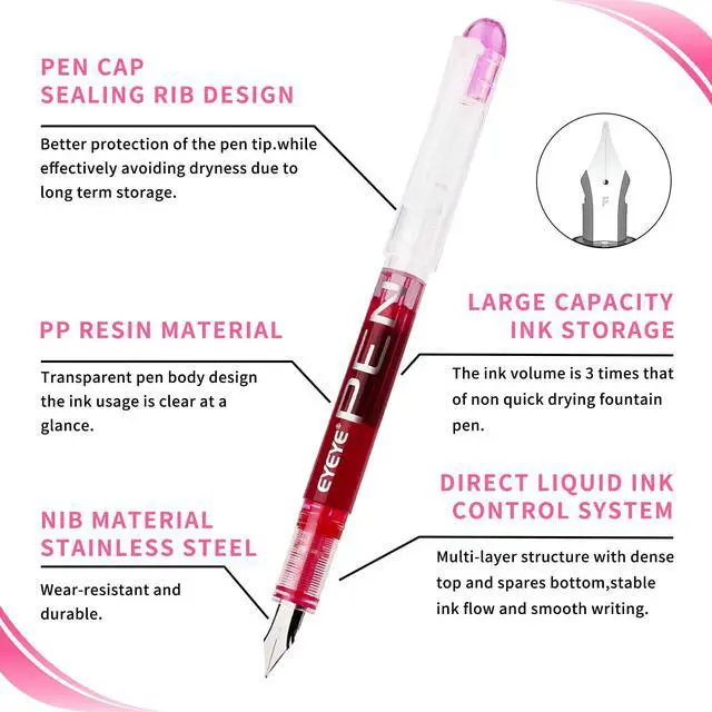 Alt view image 3 of 7 - Disposable Fountain Pens, 8 Pack Multicolor Fine Point Fountain Pens for Writing, Stainless Steel Nib, Smooth Writing for Journaling, Drafting, Sketching, Doodling & Gifts