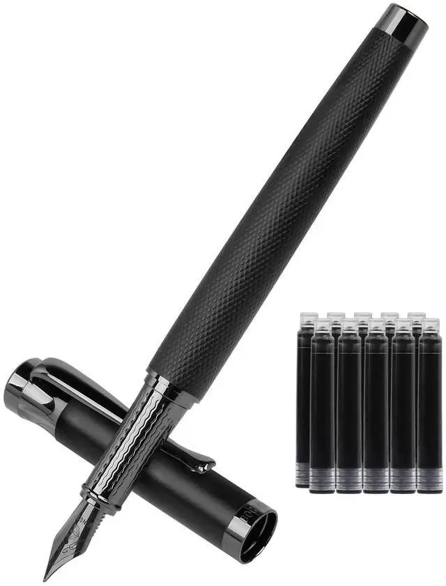 Main image of Luxury Fountain Pen Set,Ink Pen for Smooth Writing,Medium Nib,Includes 10 Ink Cartridges&Ink Converter,Best Pen Gift Case for Men & Women,fancy,Journaling,Executive Office pen-Black