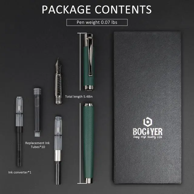 Alt view image 4 of 6 - Luxury Fountain Pen Set,Ink Pen for Smooth Writing,Medium Nib,Includes 10 Ink Cartridges&Ink Converter,Best Pen Gift Case for Men & Women,fancy,calligraphy,Executive,Office pen-Green