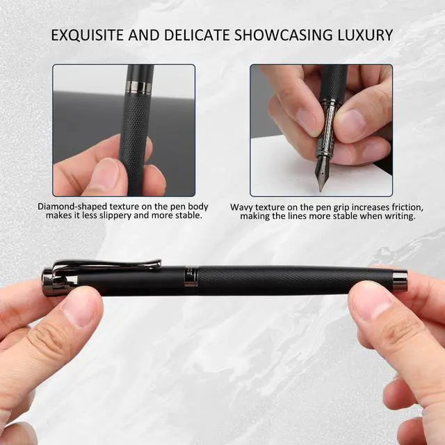 Alt view image 2 of 7 - Luxury Fountain Pen Set,Ink Pen for Smooth Writing,Medium Nib,Includes 10 Ink Cartridges&Ink Converter,Best Pen Gift Case for Men & Women,fancy,Journaling,Executive Office pen-Black