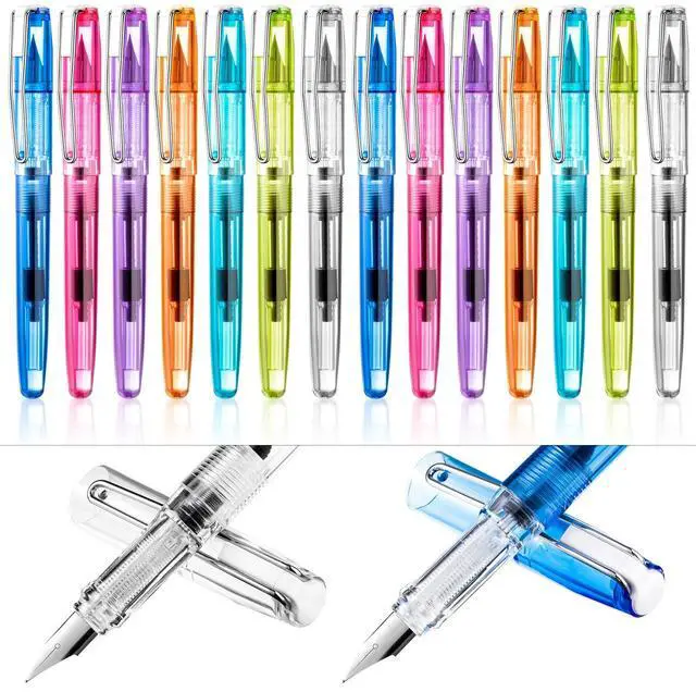 Main image of 16 Pieces Fountain Pen Refillable Disposable Fountain Pens for Writing Fine Nib Signature Ink Pen Piston Filling Pen for Calligraphy Painting, Drawing, School, Scrapbook and Sketch(Multicolor)