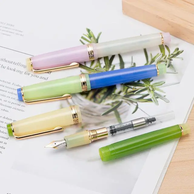 Alt view image 5 of 5 - Jinhao 82 Acrylic Fountain Pen, Iridium Extra Fine Nib with Ink Converter, Macaron Peach Pink Contrast Color Classic Design Smooth Writing Pen (Gold Trim)