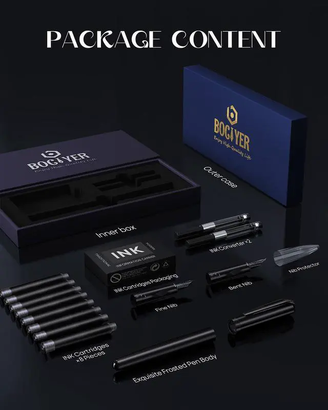 Alt view image 2 of 7 - samurai Fountain Pen Set,Hand Polished Medium Nib,Calligraphy Nib(Bent Nib),Includes 8 Ink Cartridges,Ink Refill Converter*2 And Gift Box,Best Pen Gift Set for Men & WomenBlack