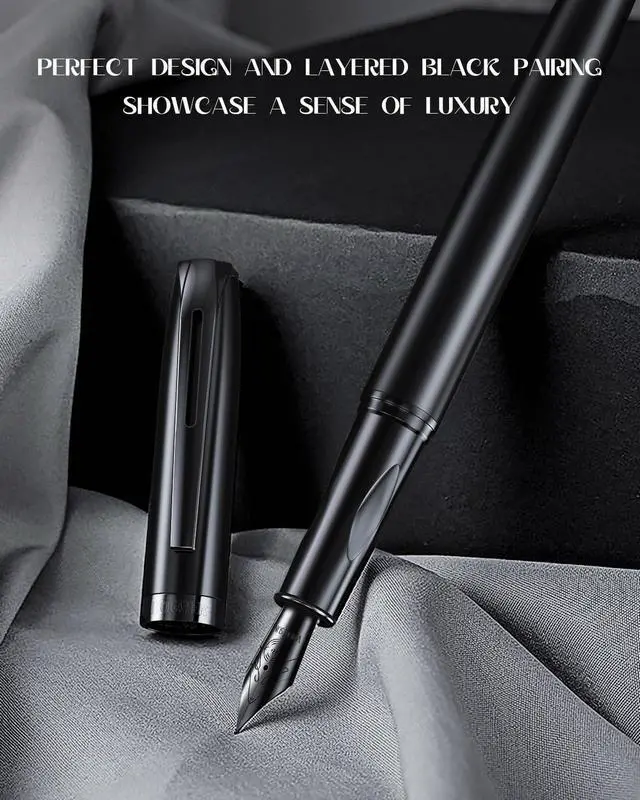 Alt view image 3 of 7 - samurai Fountain Pen Set,Hand Polished Medium Nib,Calligraphy Nib(Bent Nib),Includes 8 Ink Cartridges,Ink Refill Converter*2 And Gift Box,Best Pen Gift Set for Men & WomenBlack