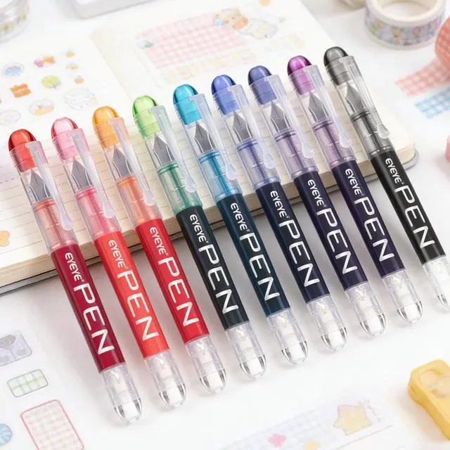 Alt view image 3 of 6 - Fountain Pens for Writing, 9 Pack Assorted Colors Disposable Fountain Pens Stainless Steel Nib, Clear Barrel, Fine Point Smooth Writing for Calligraphy, Journaling, Office & School Supplies