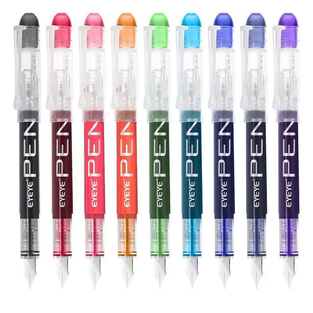 Alt view image 6 of 6 - Fountain Pens for Writing, 9 Pack Assorted Colors Disposable Fountain Pens Stainless Steel Nib, Clear Barrel, Fine Point Smooth Writing for Calligraphy, Journaling, Office & School Supplies