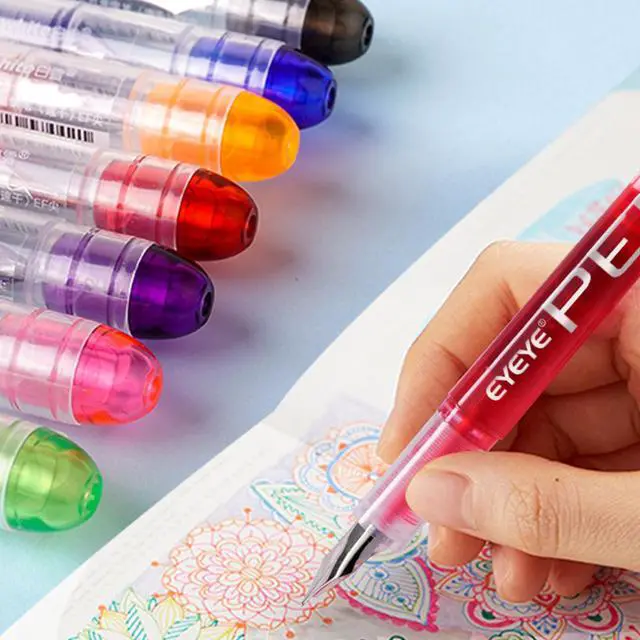 Alt view image 2 of 6 - Fountain Pens for Writing, 9 Pack Assorted Colors Disposable Fountain Pens Stainless Steel Nib, Clear Barrel, Fine Point Smooth Writing for Calligraphy, Journaling, Office & School Supplies