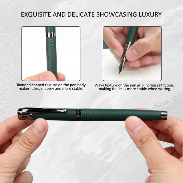 Alt view image 2 of 6 - Luxury Fountain Pen Set,Ink Pen for Smooth Writing,Medium Nib,Includes 10 Ink Cartridges&Ink Converter,Best Pen Gift Case for Men & Women,fancy,calligraphy,Executive,Office pen-Green