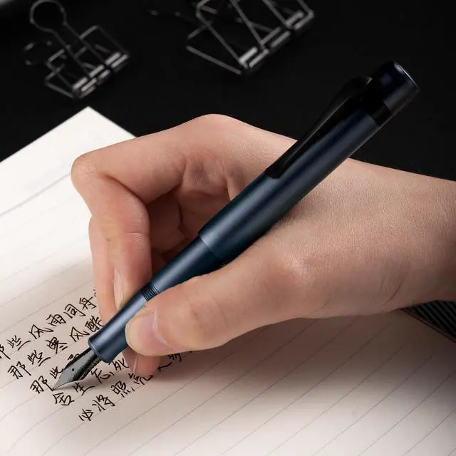 Alt view image 7 of 7 - M2 Black Forest Mini Fountain Pen, Extra Fine Soft Nib & Sleek Shape Aluminium Short Pocket Travel Pen (Midnight Blue)