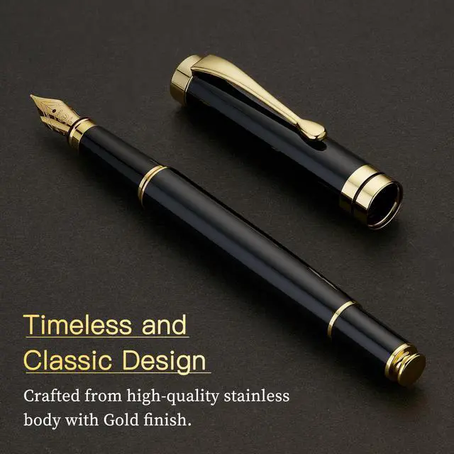 Alt view image 3 of 7 - Fountain Pen-Luxury Black and Gold Finish, 18K Gilded Nib(Medium), Smooth Ink Flow, Complete Set with 4 Black Ink Cartridges, Converter & Gift Box-Perfect Weight, Ideal for Office, Journaling