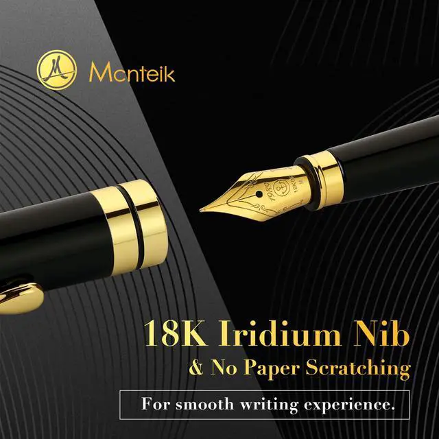 Alt view image 5 of 7 - Fountain Pen-Luxury Black and Gold Finish, 18K Gilded Nib(Medium), Smooth Ink Flow, Complete Set with 4 Black Ink Cartridges, Converter & Gift Box-Perfect Weight, Ideal for Office, Journaling