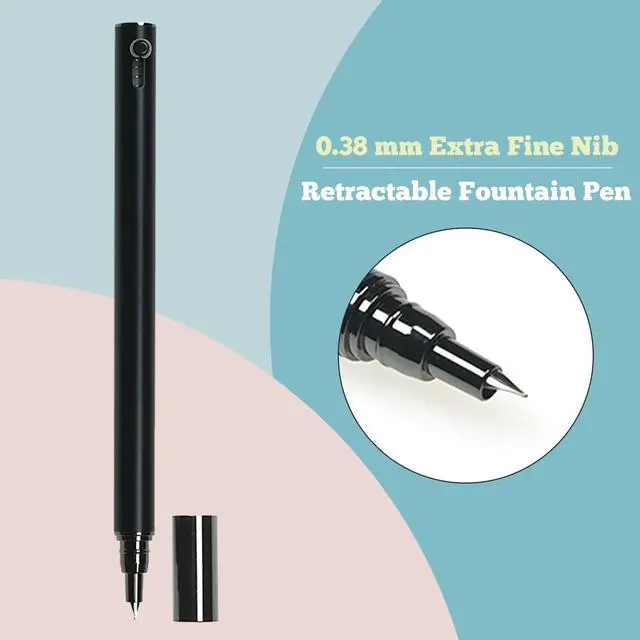 Alt view image 2 of 6 - Retractable Fountain Pen 0.38 mm Extra Fine Nib Fountain Pen, Smooth Fancy Pens with Converter, 6 Ink Cartridges & Gift Pouch for Writing (Matte black)