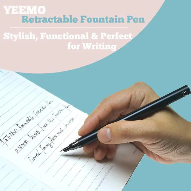 Alt view image 5 of 6 - Retractable Fountain Pen 0.38 mm Extra Fine Nib Fountain Pen, Smooth Fancy Pens with Converter, 6 Ink Cartridges & Gift Pouch for Writing (Matte black)