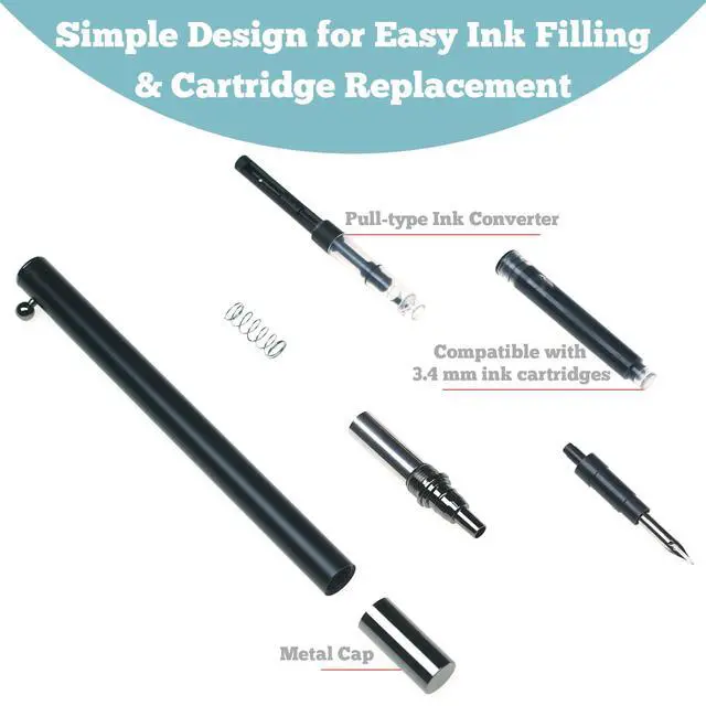 Alt view image 4 of 6 - Retractable Fountain Pen 0.38 mm Extra Fine Nib Fountain Pen, Smooth Fancy Pens with Converter, 6 Ink Cartridges & Gift Pouch for Writing (Matte black)
