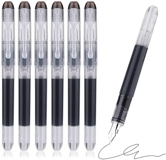 Main image of Disposable Fountain Pens, Black Ink Smooth Writing Pens Quick-Drying Liquid ink Fine Nib for School Office Gift Supplies 6PCS