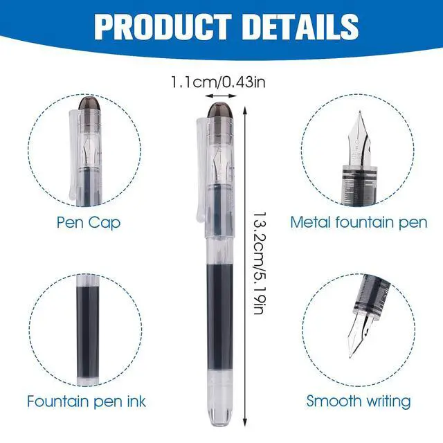 Alt view image 4 of 7 - Disposable Fountain Pens, Black Ink Smooth Writing Pens Quick-Drying Liquid ink Fine Nib for School Office Gift Supplies 6PCS