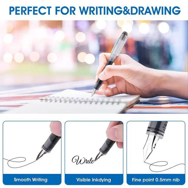Alt view image 2 of 7 - Disposable Fountain Pens, Black Ink Smooth Writing Pens Quick-Drying Liquid ink Fine Nib for School Office Gift Supplies 6PCS