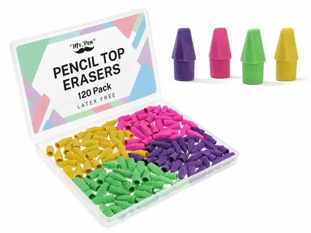 Main image of Erasers for Pencils, 120 Pack, Pencil Top Erasers, Eraser Caps