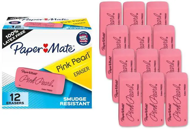 Main image of Erasers, Pink Pearl, 12 Count - Latex Free and Smudge Resistant, Back to School, Teacher Supplies