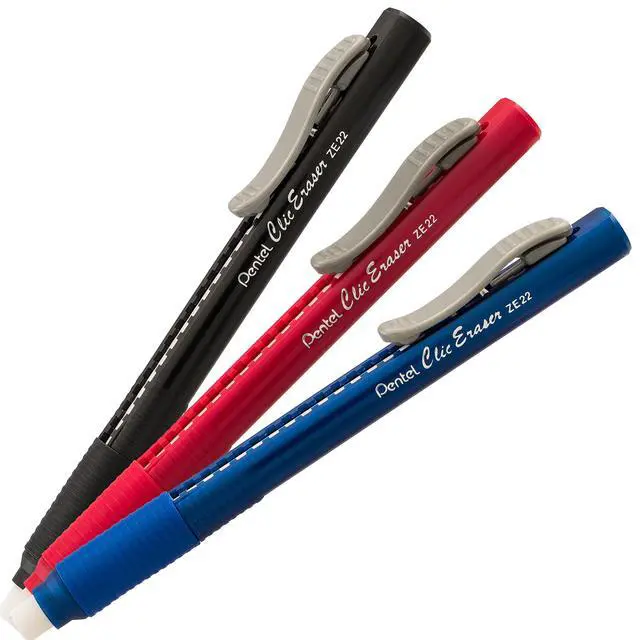 Alt view image 5 of 6 - Clic Retractable Eraser with Grip, Assorted Barrel Colors (ZE21BP3M) (Pack of 3)