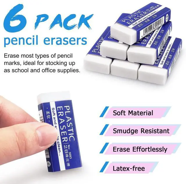 Alt view image 3 of 7 - Erasers, Large, White, 6 Pack