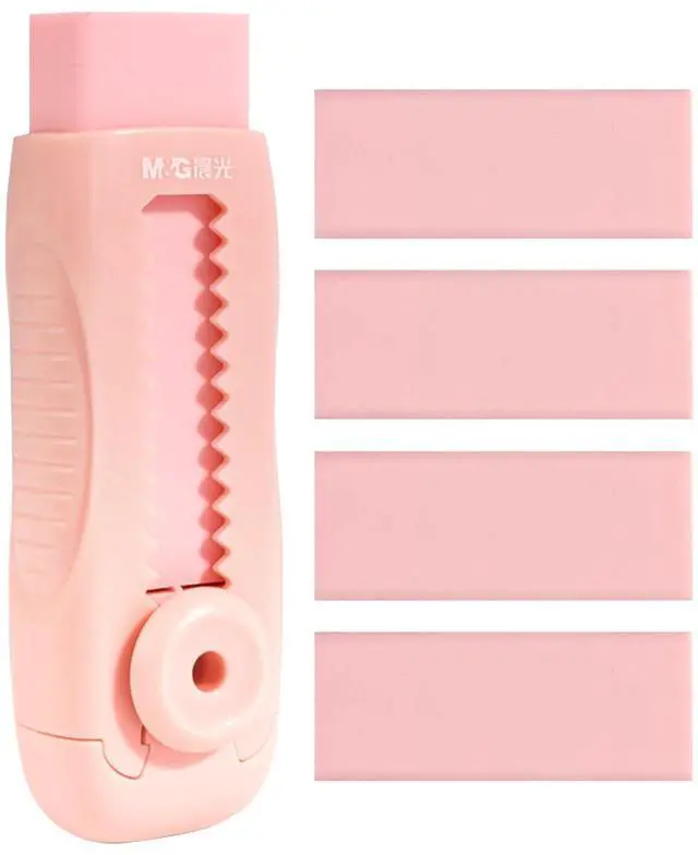 Main image of 4+1 Pack Rubber Pink Erasers Sliding Retractable Eraser, Soft Cute Erasers Push Pull Large Pencil Erasers with Plastic Sleeve 4 Refill Eraser for School Students Kids Office Home Supplies