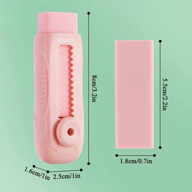 Alt view image 2 of 7 - 4+1 Pack Rubber Pink Erasers Sliding Retractable Eraser, Soft Cute Erasers Push Pull Large Pencil Erasers with Plastic Sleeve 4 Refill Eraser for School Students Kids Office Home Supplies
