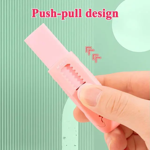 Alt view image 7 of 7 - 4+1 Pack Rubber Pink Erasers Sliding Retractable Eraser, Soft Cute Erasers Push Pull Large Pencil Erasers with Plastic Sleeve 4 Refill Eraser for School Students Kids Office Home Supplies
