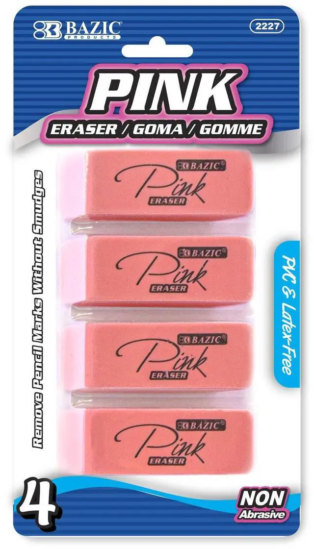 Main image of Pink Bevel Block Erasers, Latex-Free, PVC-Free, 4 Count