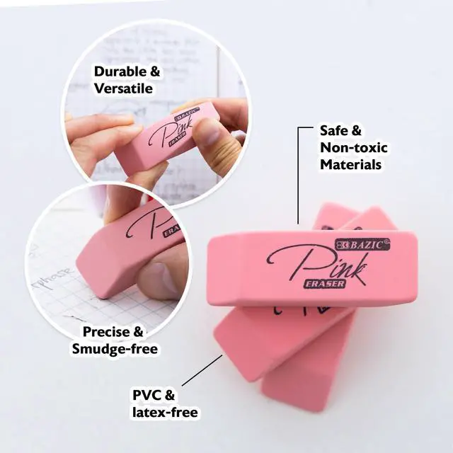 Alt view image 5 of 7 - Pink Bevel Block Erasers, Latex-Free, PVC-Free, 4 Count