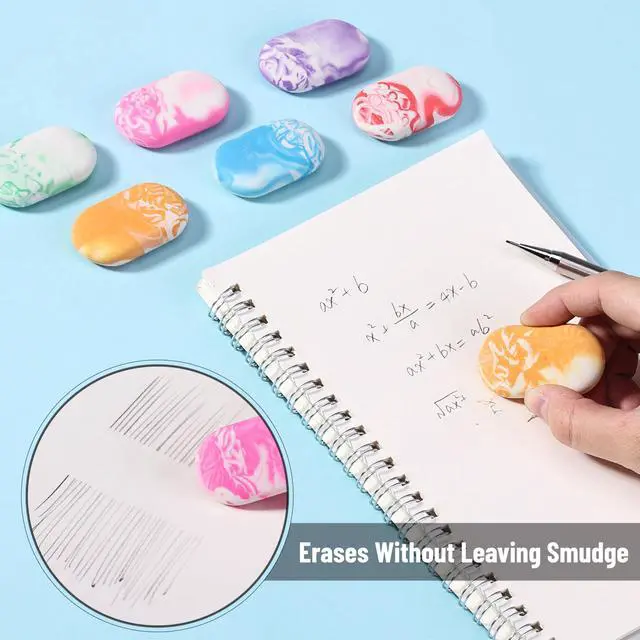 Alt view image 5 of 7 - Erasers, 24 Pack, Vibrant Colors, Marble Pencil Eraser